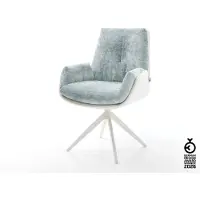 DELIFE Chaise-pivotante Clea-Flex tissu mixte cuir de vache blanc-bleu pastel pied croisé large blanc pivotement sur 360° fonction bascule
