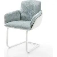 DELIFE Cantilever Luan-Flex avec accoudoirs tissu mixte cuir de vache blanc-bleu pastel pied cantilever plat blanc