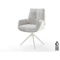 DELIFE Chaise-pivotante Clea-Flex tissu mixte cuir de vache blanc-gris argenté pied croisé large blanc pivotement sur 360° fonction bascule