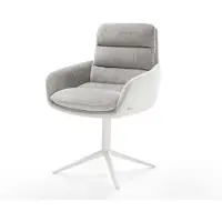 DELIFE Chaise-pivotante Abelia-Flex avec accoudoirs tissu mixte cuir de vache blanc-gris argenté pied de chaise 4 branches blanc pivotement sur 360° fonction bascule