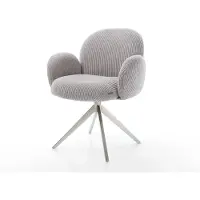 DELIFE Chaise-pivotante Nube-Flex côtelé gris argenté pied croisé large acier inoxydable brossé pivotement sur 360° fonction bascule ressorts ensachés