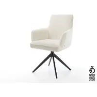DELIFE Chaise-pivotante Heira-Flex bouclé blanc pied croisé large noir pivotement sur 360° fonction bascule ressorts ensachés