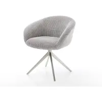 DELIFE Chaise-pivotante Vinka-Flex côtelé gris argenté pied croisé large acier inoxydable brossé pivotement sur 360° fonction bascule ressorts ensachés