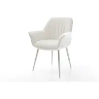 DELIFE Chaise-de-salle-à-manger Keila-Flex avec accoudoirs bouclé doux beige 4 pieds coniques acier inoxydable