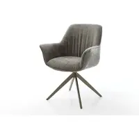 DELIFE Chaise-pivotante Keila-Flex avec accoudoirs bouclé doux couleur boue pied croisé large aspect titane pivotement sur 360° fonction bascule