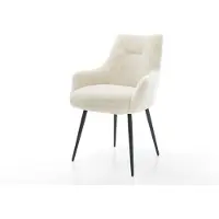 DELIFE Chaise-de-salle-à-manger Alja-Flex avec accoudoirs peluche crème-blanc 4 pieds coniques noir resorts ensachés