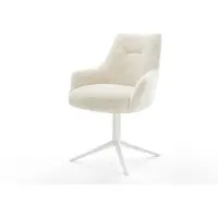 DELIFE Chaise-pivotante Alja-Flex avec accoudoirs peluche crème-blanc pied de chaise 4 branches blanc pivotement sur 360° fonction bascule resorts ensachés