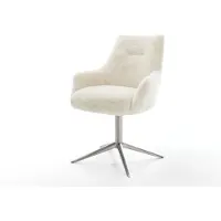 DELIFE Chaise-pivotante Alja-Flex avec accoudoirs peluche crème-blanc pied de chaise 4 branches acier inoxydable pivotement sur 360° fonction bascule resorts ensachés