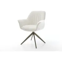 DELIFE Chaise-pivotante Keila-Flex avec accoudoirs bouclé doux beige pied croisé large aspect titane pivotement sur 360° fonction bascule
