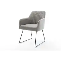 DELIFE Chaise-de-salle-à-manger Greg-Flex tissu structuré doux gris pied trapèze noir resorts ensachés