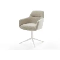 DELIFE Chaise-pivotante Pejo-Flex tissu tissé doux beige pied de chaise 4 branches blanc pivotement sur 360° fonction bascule resorts ensachés