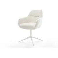 DELIFE Chaise-pivotante Pejo-Flex bouclé doux beige pied de chaise 4 branches blanc pivotement sur 360° fonction bascule resorts ensachés