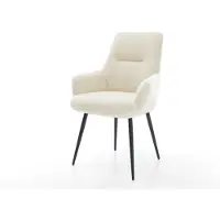 DELIFE Chaise-de-salle-à-manger Zelia-Flex avec accoudoirs tissu teddy beige 4 pieds coniques noir resorts ensachés
