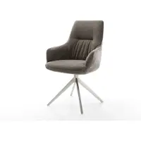 DELIFE Chaise-pivotante Zelia-Flex avec accoudoirs tissu structuré doux taupe pied croisé large acier inoxydable pivotement sur 360° fonction bascule ressorts ensachés