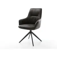 DELIFE Chaise-pivotante Zelia-Flex avec accoudoirs microfibre antracite vintage pied croisé large noir pivotement sur 360° fonction bascule ressorts ensachés