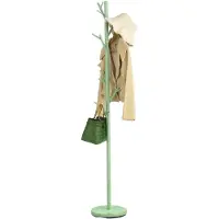 Idimex Porte-manteaux ZENO portant à vêtements sur pied en forme d'arbre avec 6 crochets sur différentes hauteurs, en métal laqué vert