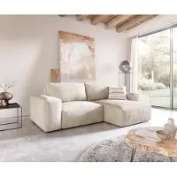 DELIFE Canapé d’angle Lanzo 230x155 cm velours côtelé beige méridienne réversible