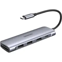 UGREEN Adaptateur / Hub 6W1 Revodok Cm195 Usb-C Vers 2X Usb 3.0, Hdmi, Sd/Microsd, 100W (Gris)