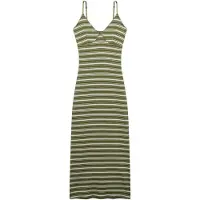 Superdry Femme Robe Longue Côtelée à Rayures Green Taille: 38