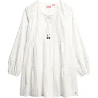 Superdry Femme Robe Courte étincelante à Manches Longues et Volants Ibiza Blanc Taille: 36