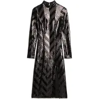 Superdry pour femme. W8011850A Robe noire à motif chevron et dos nu (S), Fête, Polyester, Manche longue