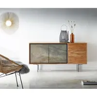 DELIFE Buffet Juwelo 150 cm acacia nature avec placage de pierre