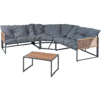 Casa.pro Ensemble de salon 'Karg' Canapé avec table basse Coussin Gris foncé / aspect rotin