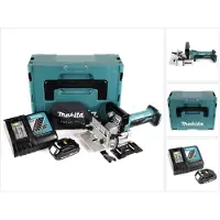 Makita DPJ 180 RY1J 18 V Li-Ion Fraiseuse rainureuse sans fil en Makpac + 1 x 1.5 Ah batterie + chargeur + chargeur de batterie.