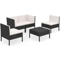 vidaXL Ensemble de salon de jardin 5 pièces avec coussins Poly rotin noir