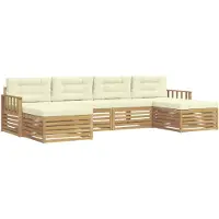 vidaXL Ensemble de salon de jardin 6 pièces, blanc et crème, en bois d'acacia massif