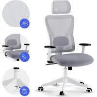Sense7 TONE : chaise de bureau ergonomique, blanche, avec dossier, accoudoirs et appui-tête réglables, fauteuil pivotant, pour le télétravail, jusqu'à 130 kg