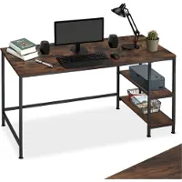 TecTake Bureau informatique CANTON 120x60x75,5cm - Bois foncé industriel, rustique