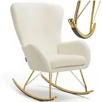 TecTake Swing Rocking Chair - Fauteuil Bouclé tapissé avec patins en acier et coussin d'assise extra épais - Design scandinave, facile d'entretien et ergonomique - crème/doré
