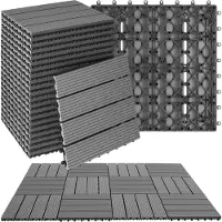 TecTake WPC wood tiles - Dalles aspect bois - Résistant aux intempéries - Sol extérieur - Dalles de sol - Sol de balcon - Dalles de terrasse avec système click - Drain - Lot de 22 - Gris