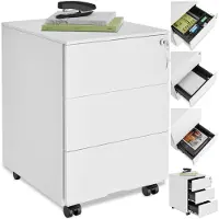 TecTake Caisson De Bureau À Roulettes En Acier Avec 3 Tiroirs À Clés Blanc