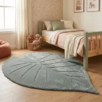 Little Olly Tapis lavable enfant – Coco Feuille Vert Foncé | 140x200cm | Irréguliers | Pile courte
