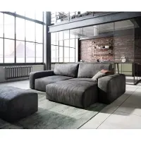 DELIFE Canapé d’angle Lanzo 230x155 cm similicuir vintage anthracite méridienne réversible avec pouf