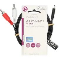 Nedis USB-C Adapter - USB 3.2 Gen 1 - USB-C mâle - 2x RCA mâles - 1.00 m - rond - nickelé - PVC - noir - Label