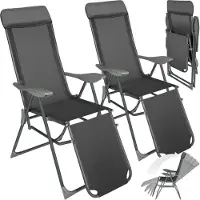 TecTake - Lot de 2 chaises pliantes - Chaises de jardin en aluminium - Pliantes avec appui-tête et repose-pieds - Chaises longues pour le jardin, la terrasse ou le balcon - Chaise de camping -