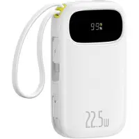 Baseus Batterie externe EnerFill FC31 avec affichage numérique, 10 000 mAh, 22,5 W, avec câble USB-C et Lightning intégré, Blanc