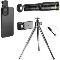 INF Objectif de télescope de téléphone à double zoom réglable 32X avec trépied Le noir