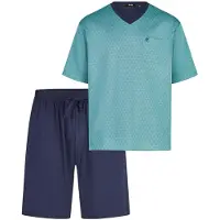 Hajo Pyjama court 'Klima Light' turquoise / bleu foncé