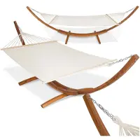TecTake - XXL hamac cadre en bois dur - tapis balançoire inclinable - 415 x 150 x 124 cm - 401995