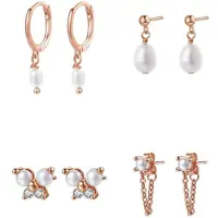Hey Happiness Boucles d'oreilles 'Pearl Quartet' or rose
