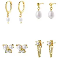 Hey Happiness Boucles d'oreilles 'Pearl Quartet' or