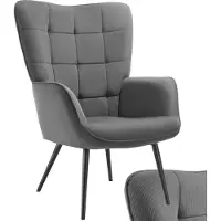 TecTake Fauteuil Hygge rembourré, ergonomique, charge maximale 150 kg - Sans tabouret, Velours côtelé fin anthracite/noir