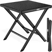 Casaria Table d'appoint de jardin noire 44x40cm en polyrotin 3en1