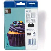 Brother LC123BKBP2 | Pack blister de 2 Cartouches noire originales | 600 pages