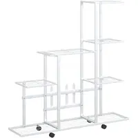 vidaXL Support pour plantes sur roues 94,5x25x92,5 cm Blanc Métal