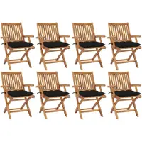 vidaXL Chaises de jardin pliantes avec coussins 8 pcs. Bois massif teck